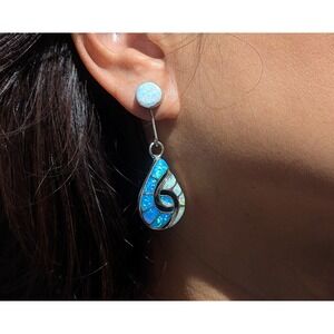 Native American Jewelry Zuni Hummingibird Earrings Sterling Silver‎ Handmade ***